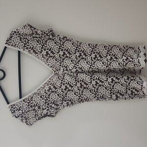 Crystal K Sheer Lace V-Neck White And Brown Top Y2K